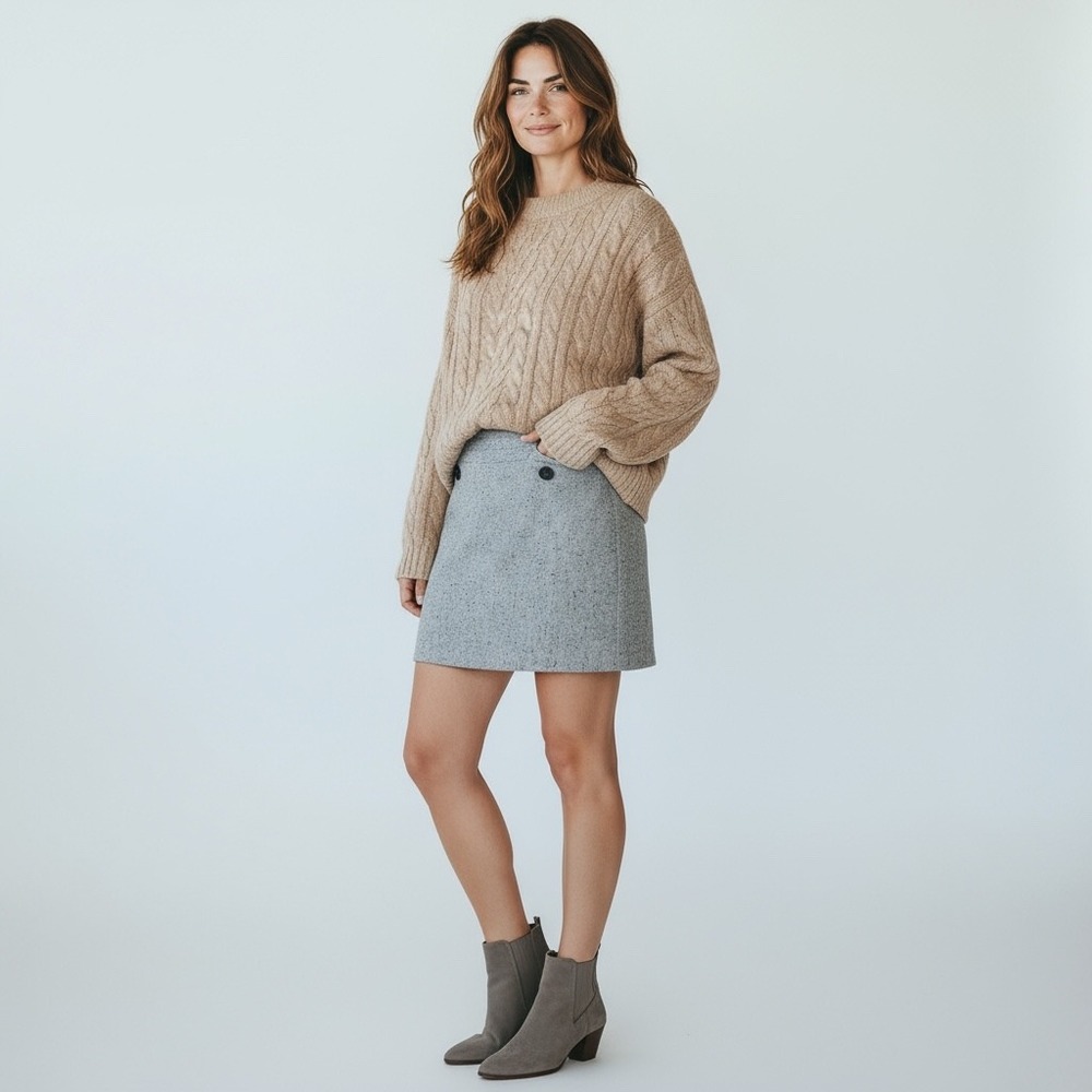 Gray Tweed Mini Skirt Women's Size 12 Textured‎ A-Line Career French Girl Party